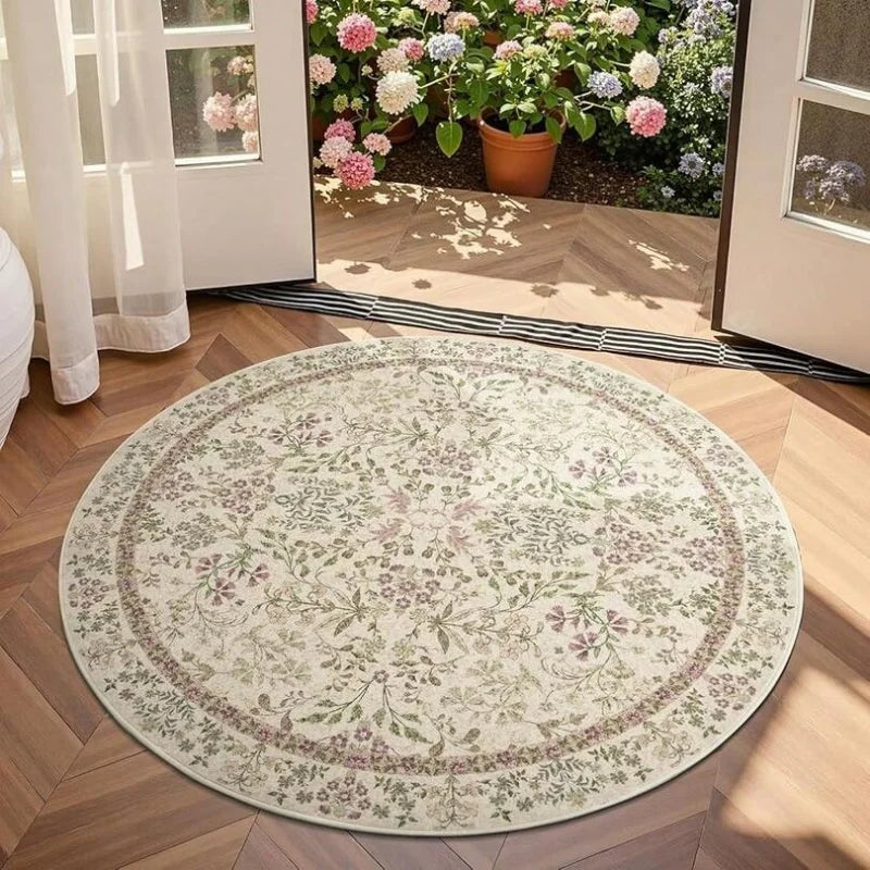 Black & Beige Boho Mandala Round Rug