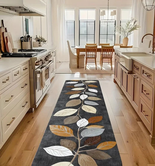 Minimalist Leaf Pattern Runner Rug