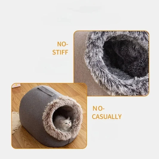 Plush Pet Cave Bed for Cats & Small Dogs
