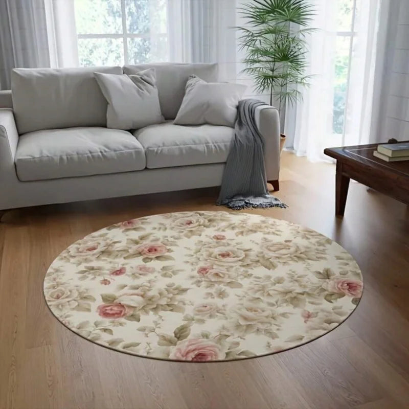 Black & Beige Boho Mandala Round Rug