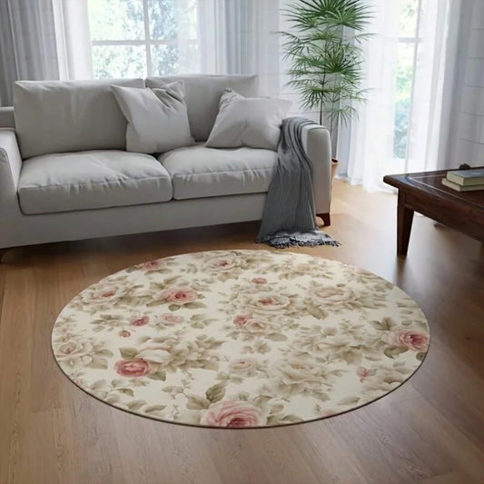 Black & Beige Boho Mandala Round Rug