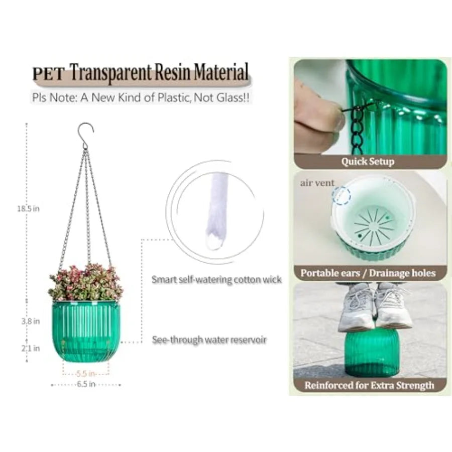2-Pack Self-Watering Hanging Planters with Hooks