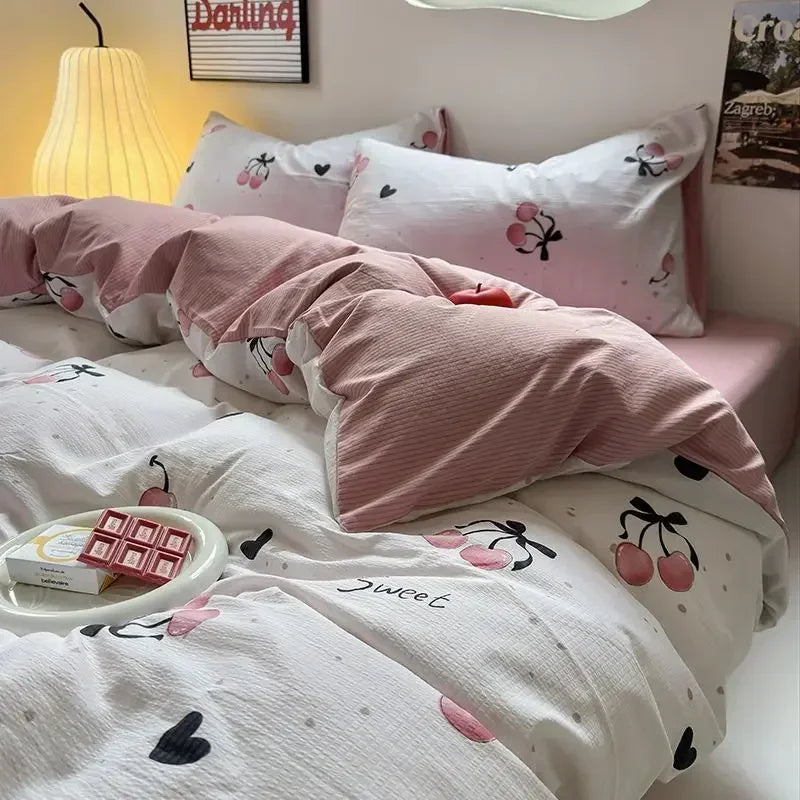 Floral Washed Duvet Cover Bedding Set