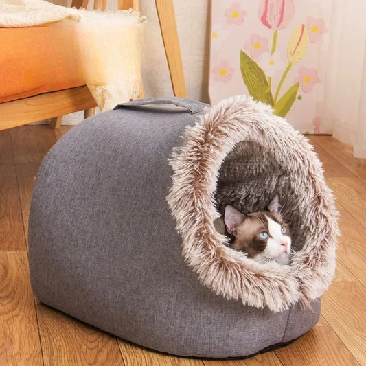 Plush Pet Cave Bed for Cats & Small Dogs