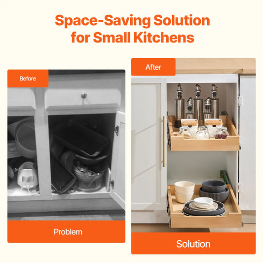 Pull-Out Cabinet Organizer with Soft-Close Wood Drawer