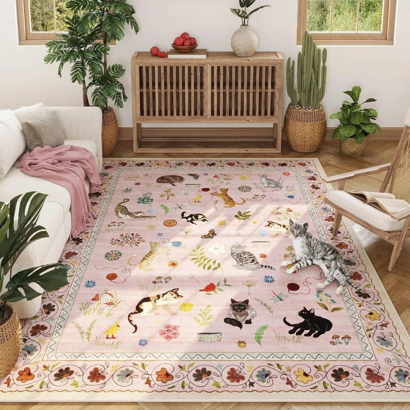 Blue Cat Print Non-Slip Rug
