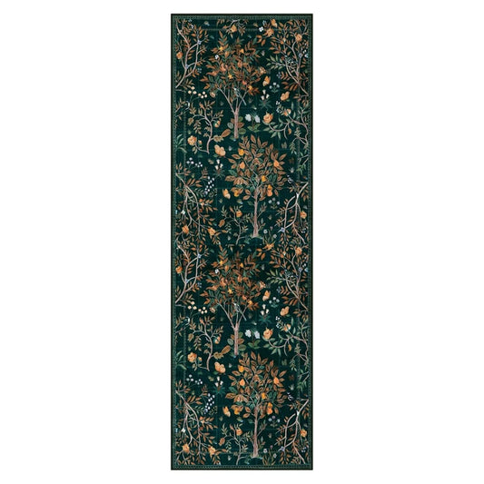 Green Floral Corridor Runner Rug