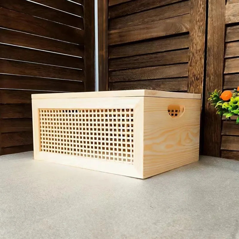 Wooden Woven Storage Basket with Lid