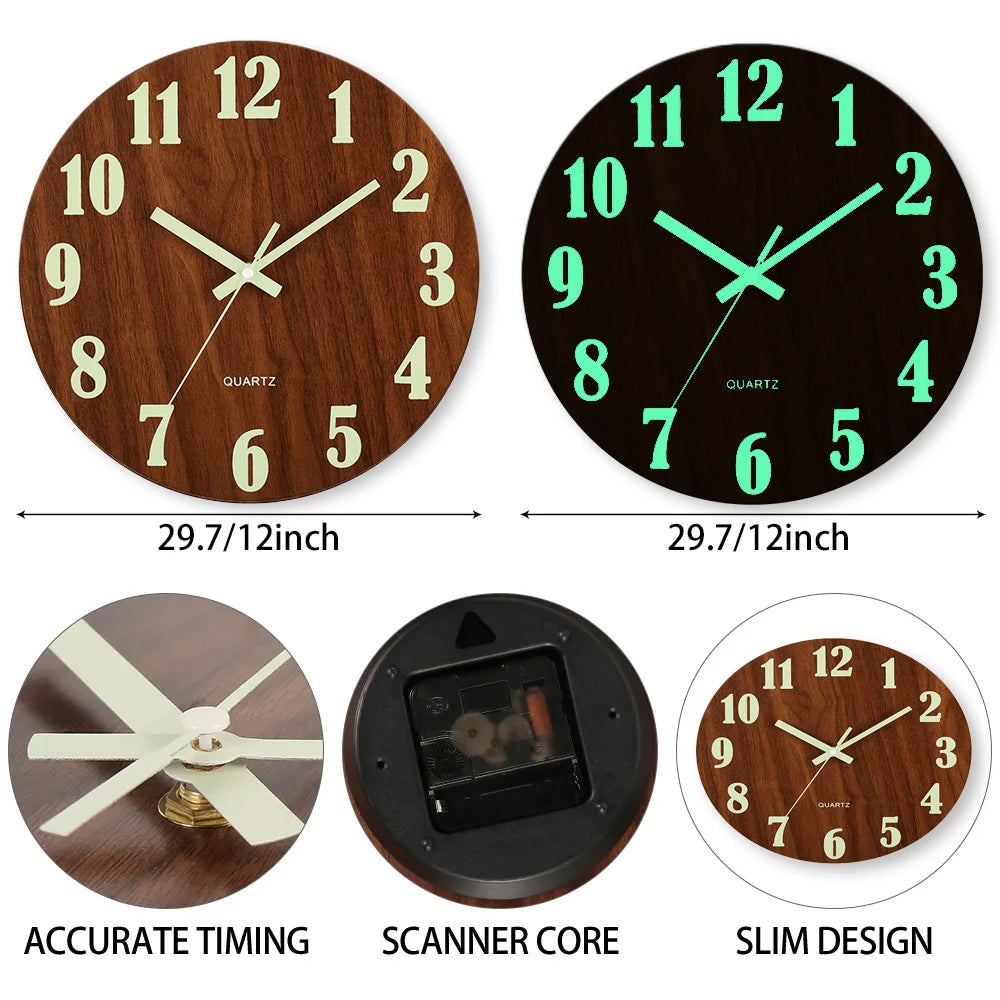Luminous Silent Wooden Wall Clock