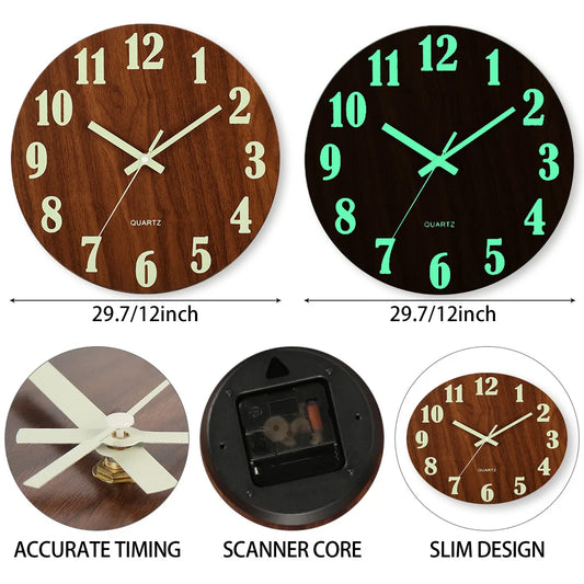 Luminous Silent Wooden Wall Clock