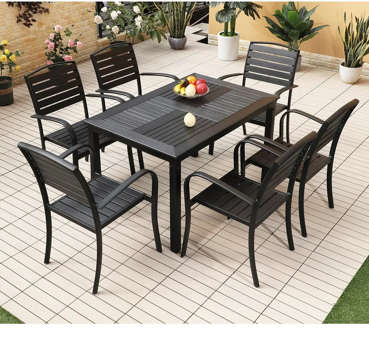 120cm Outdoor Dining Table with Wood-Plastic Top