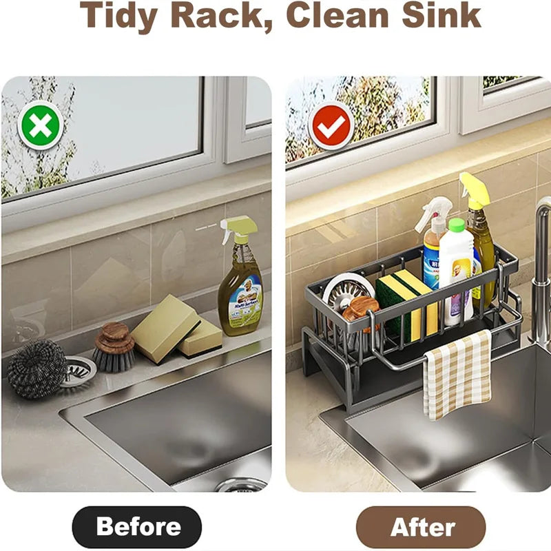 Carbon Steel Kitchen Sink Organizer with Drain Tray
