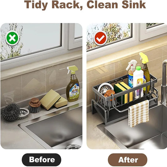 Carbon Steel Kitchen Sink Organizer with Drain Tray