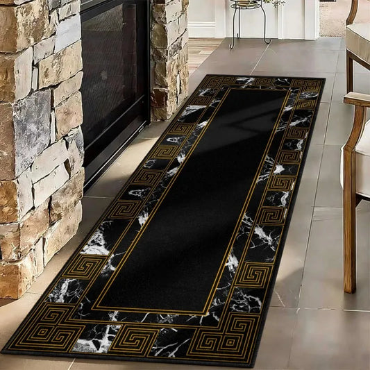 Neoclassical Blue & Gold Runner Rug