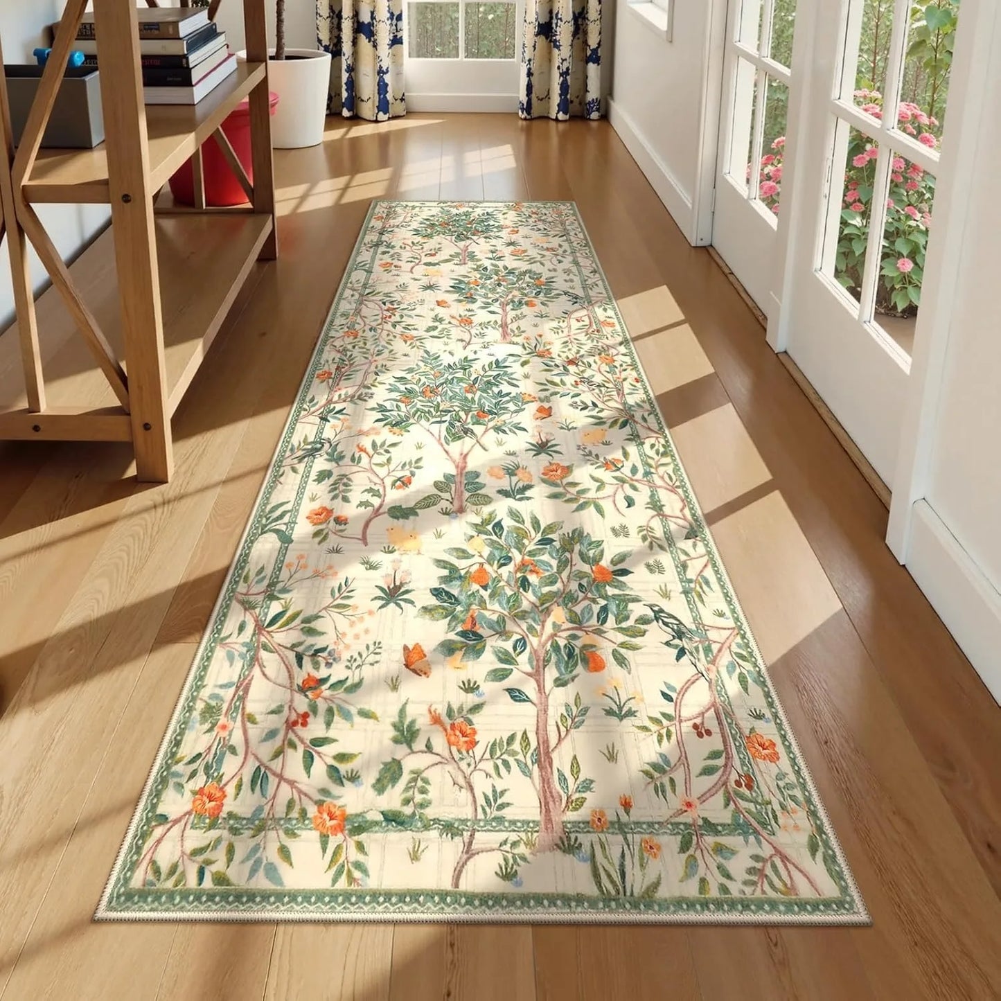 Green Floral Corridor Runner Rug