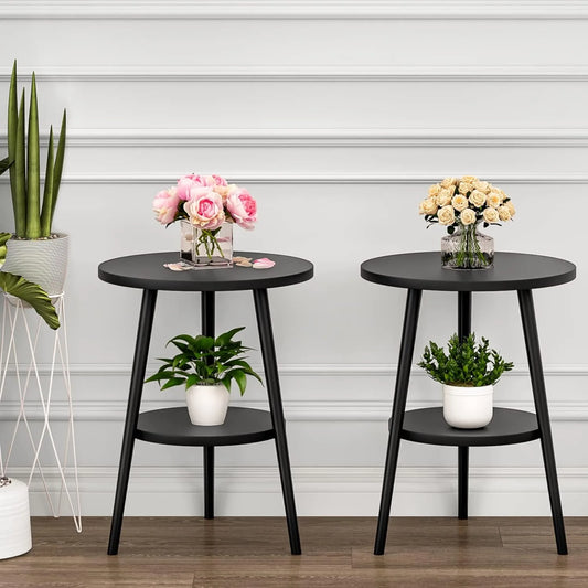 Modern 2-Tier Round Bedside Table