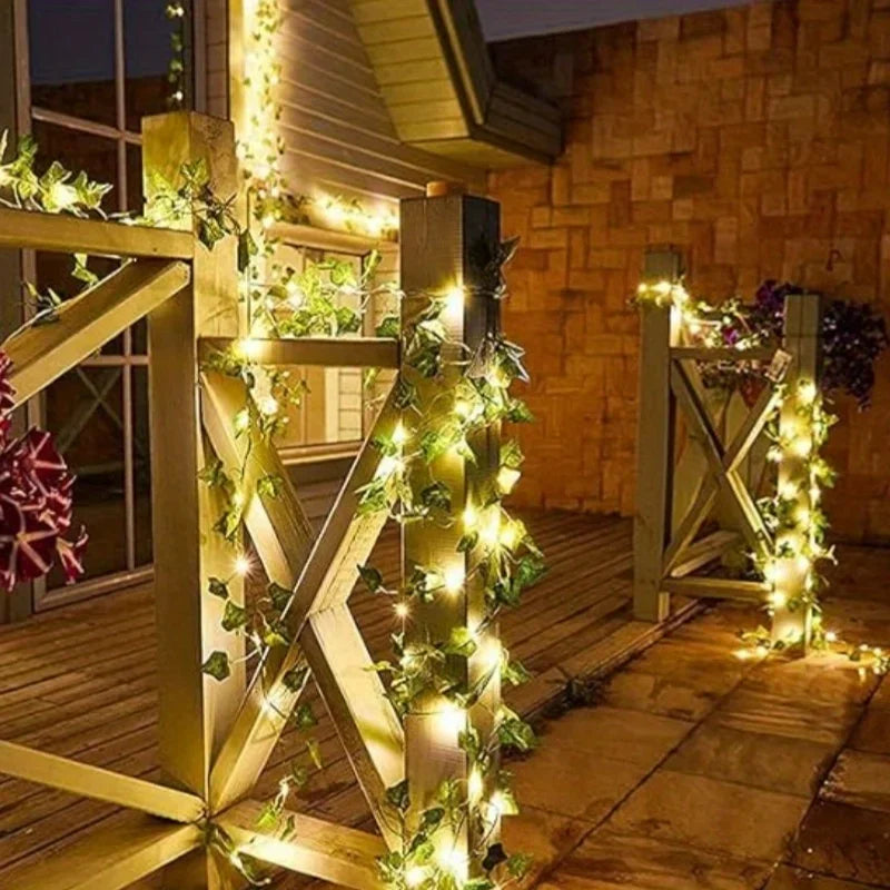 Solar-Powered Ivy Leaf Fairy Lights