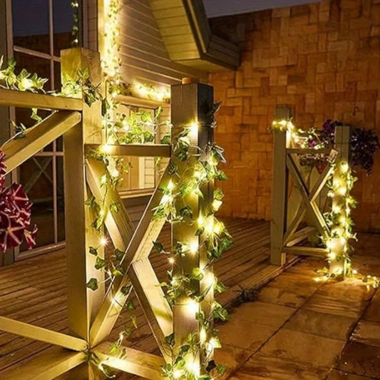 Solar-Powered Ivy Leaf Fairy Lights