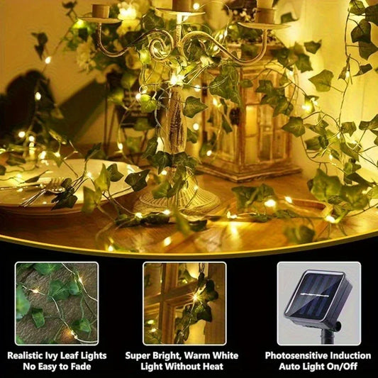 Solar-Powered Ivy Leaf Fairy Lights