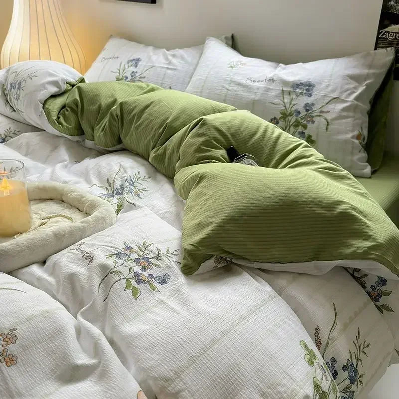 Floral Washed Duvet Cover Bedding Set