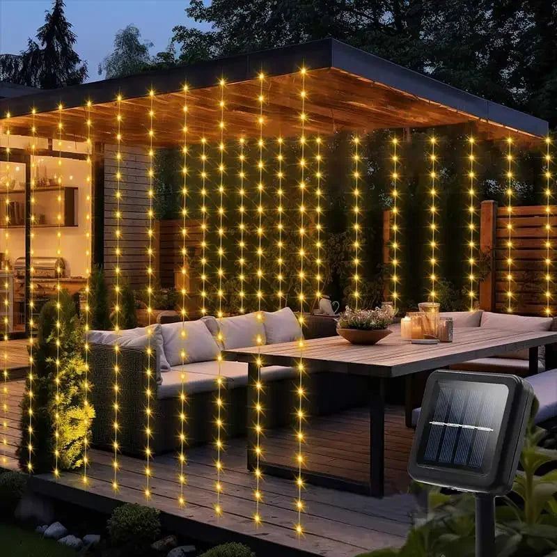 300 LED Solar Curtain Fairy Lights