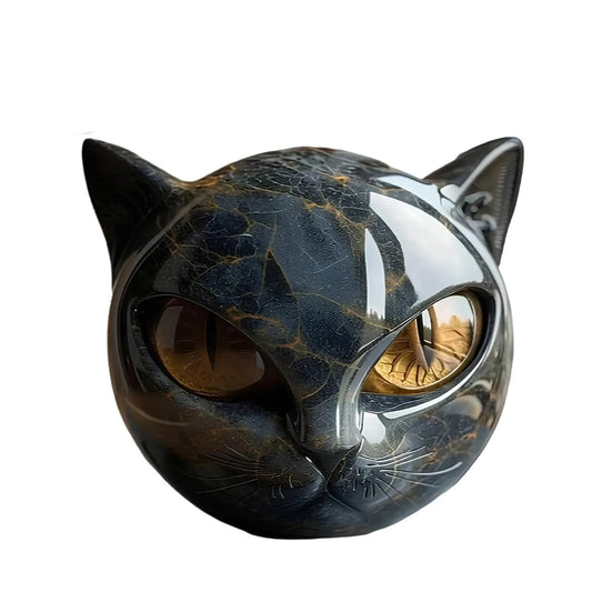 Black Cat Resin Figurine Marble Texture Desk Decor