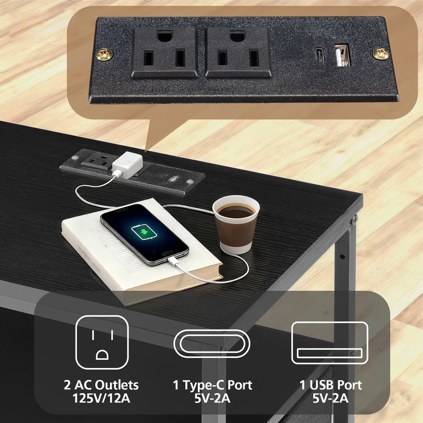 3-Drawer Nightstand with Charging Station