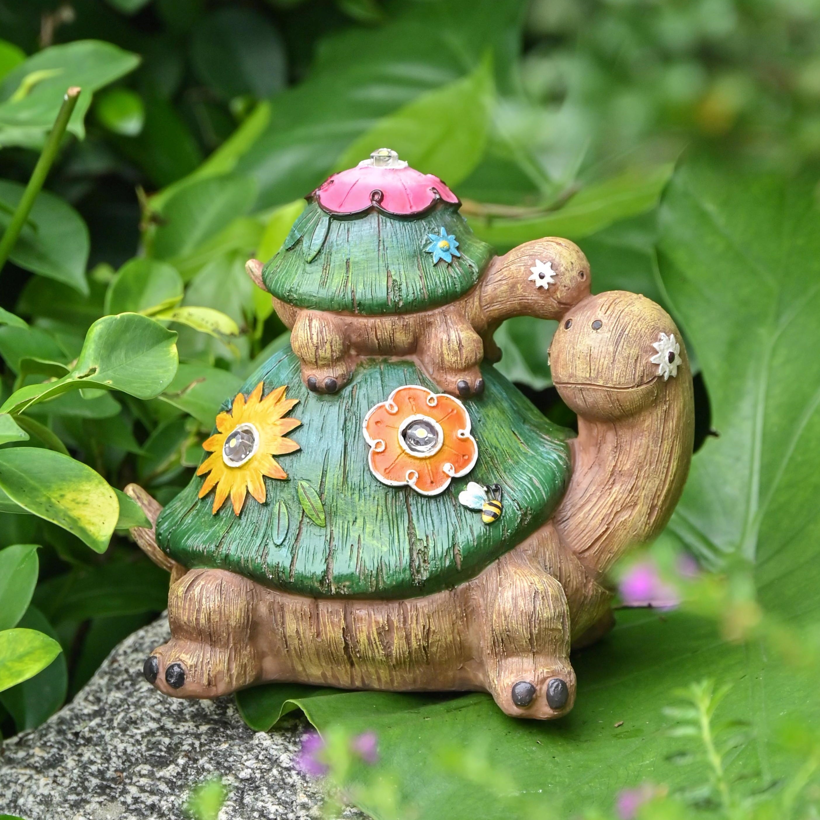 Turtle Garden Statues, 6.5'' Solar Garden Resin Figurines, Animal Lawn Ornaments for Yard Garden Decor, Gifts for Mom
