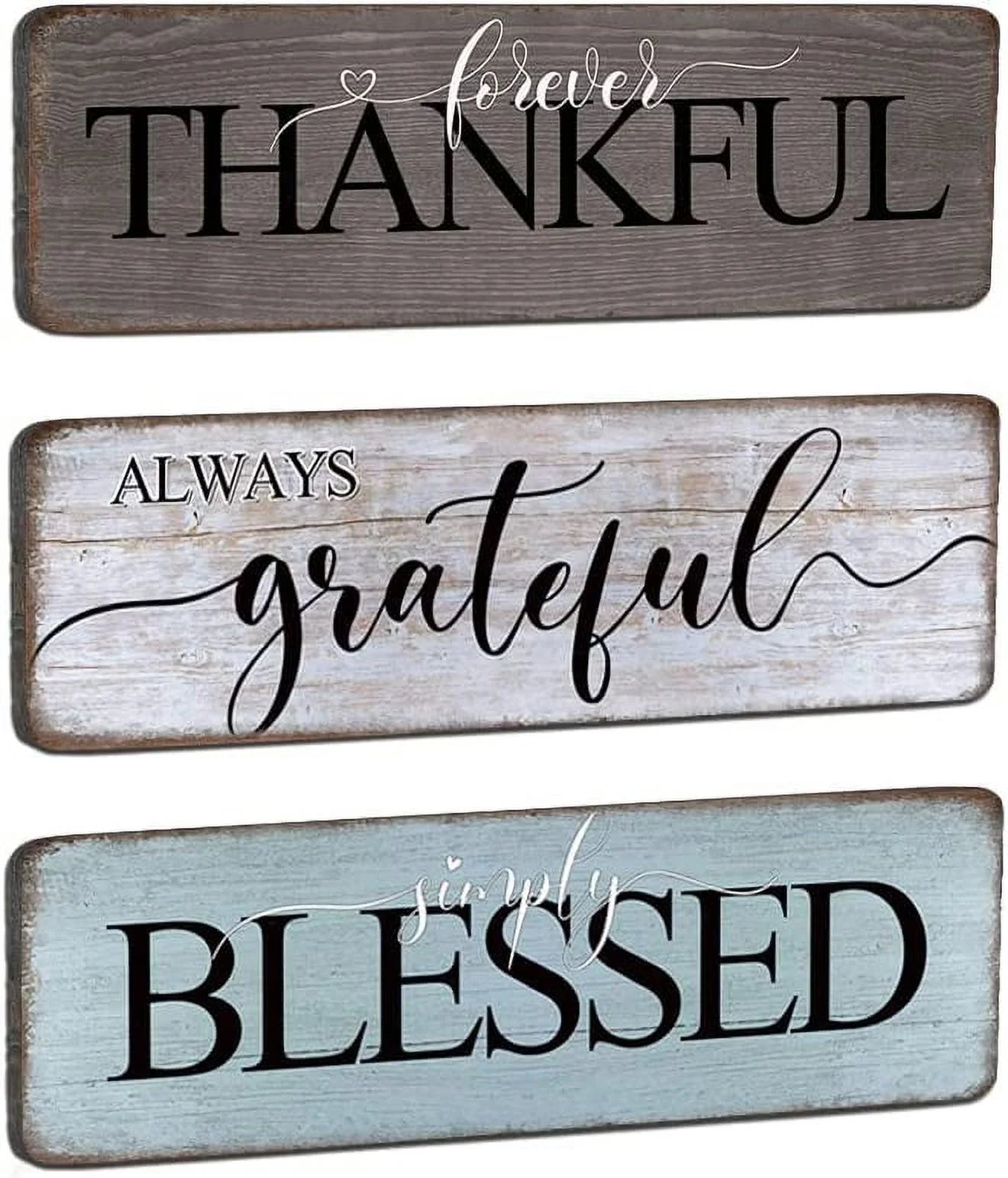 Farmhouse Home Sign Wall Decor Family Wall Decor for Living Room 3 Pieces Grateful Thankful Blessed Wall Art Decor 16"X5" Inspirational Family Quotes Wall Decor Family Signs