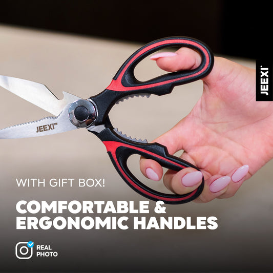 3 Pack Kitchen Scissors, Ultra-Sharp Premium Stainless Steel Heavy Duty Kitchen Shears & Multi Purpose Poultry Shears for Chicken, Poultry, Fish, Meat, Vegetables, Herbs, Bottle Opener, Nuts Cracker