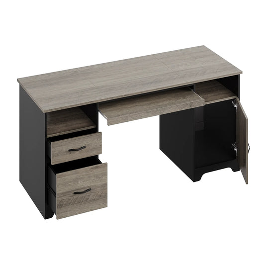 59” Computer Desk with Drawers, Executive Desk with Storage Cabinet, Keyboard Tray for Home Office, Gray