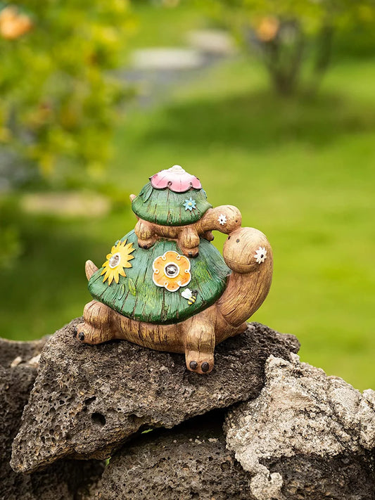 Turtle Garden Statues, 6.5'' Solar Garden Resin Figurines, Animal Lawn Ornaments for Yard Garden Decor, Gifts for Mom