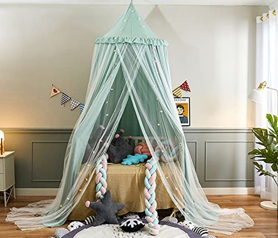 VETHIN Bed Canopy for Kids with Lights,Double Layer Princess round Dome Children
