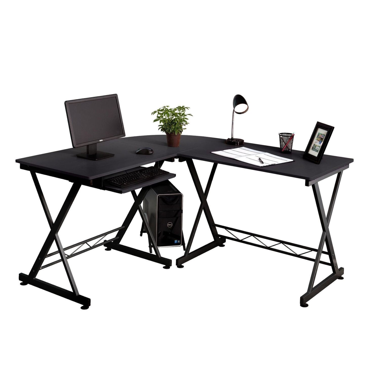 L-Shaped Computer Desk 50" Office PC Desk Gaming Table Home Furniture Glass Top
