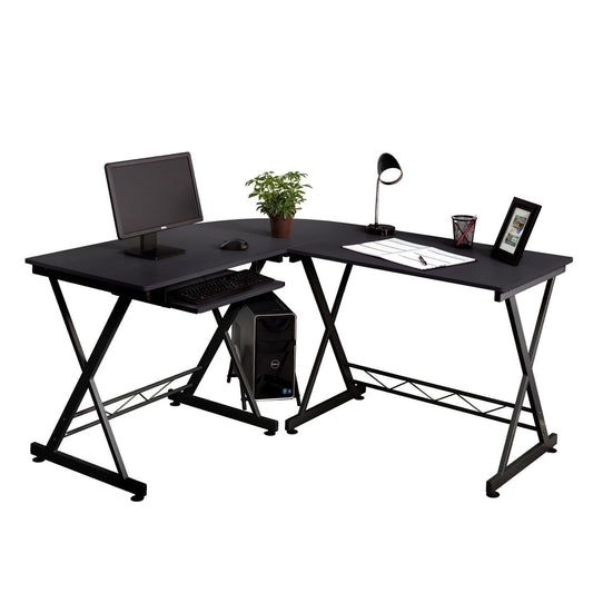 L-Shaped Computer Desk 50" Office PC Desk Gaming Table Home Furniture Glass Top