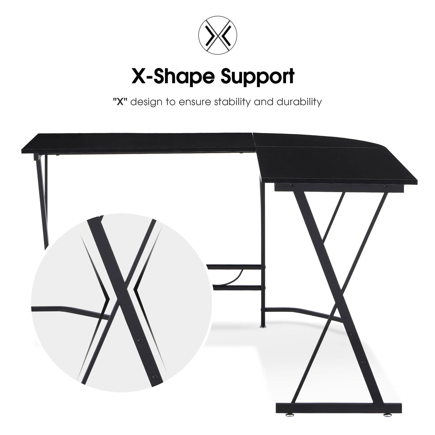 Mcombo L-Shaped Computer Desk, Corner Desk, Gaming Desk Black