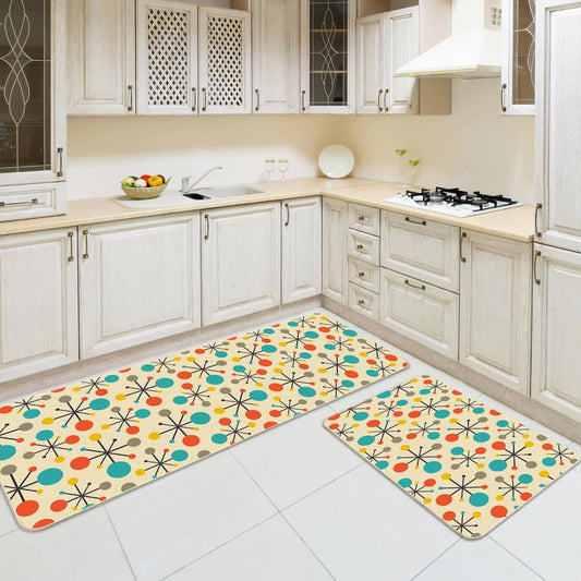 Kitchen Mats Rugs Non Slip Floor Set of 2 Mid Century Fifties Modern Atomic