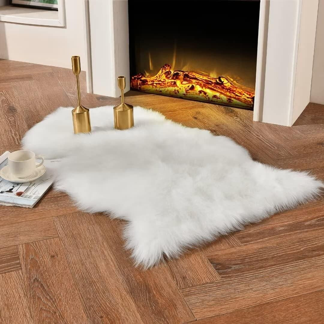 2X3 Ft Faux Fur Rug White Sheepskin Chair Cover for Bedroom Sofa Living Room