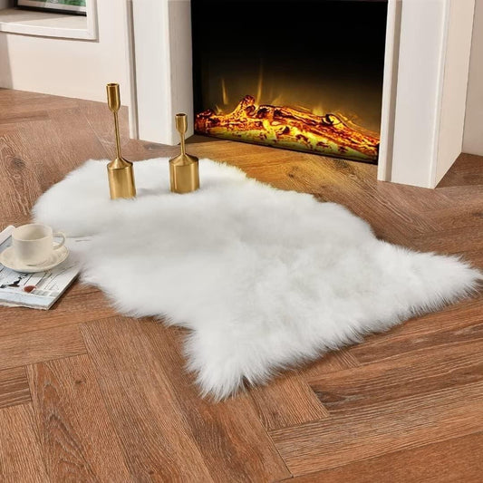 2X3 Ft Faux Fur Rug White Sheepskin Chair Cover for Bedroom Sofa Living Room
