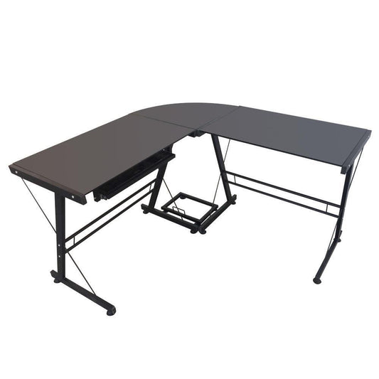 L-Shaped Computer Desk 50" Office PC Desk Gaming Table Home Furniture Glass Top