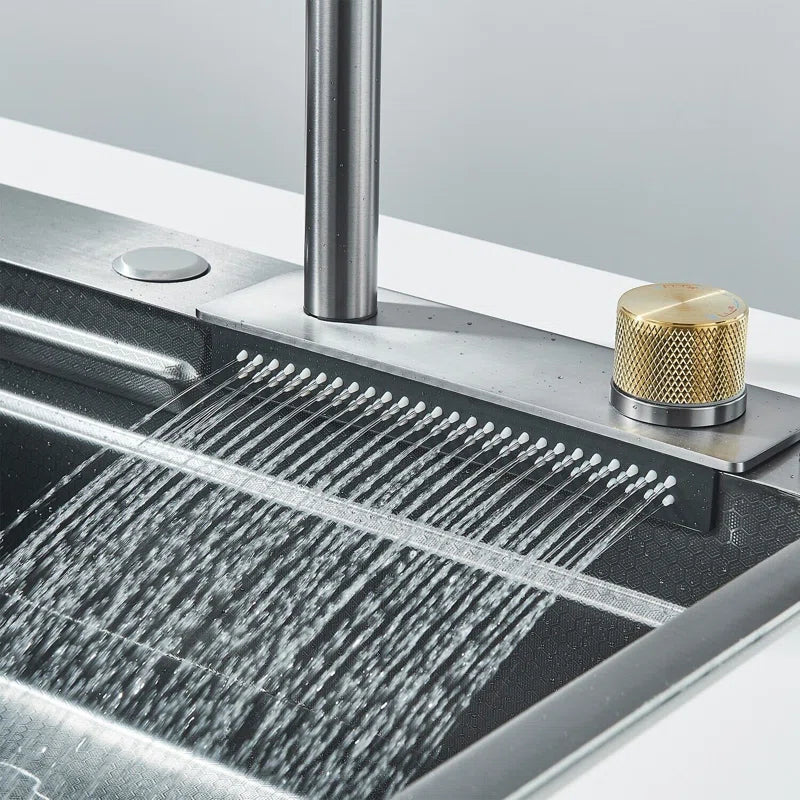 Waterfall Kitchen Sinks Combo Stainless Steel Nano Sink Pull-Out Kitchen Faucet