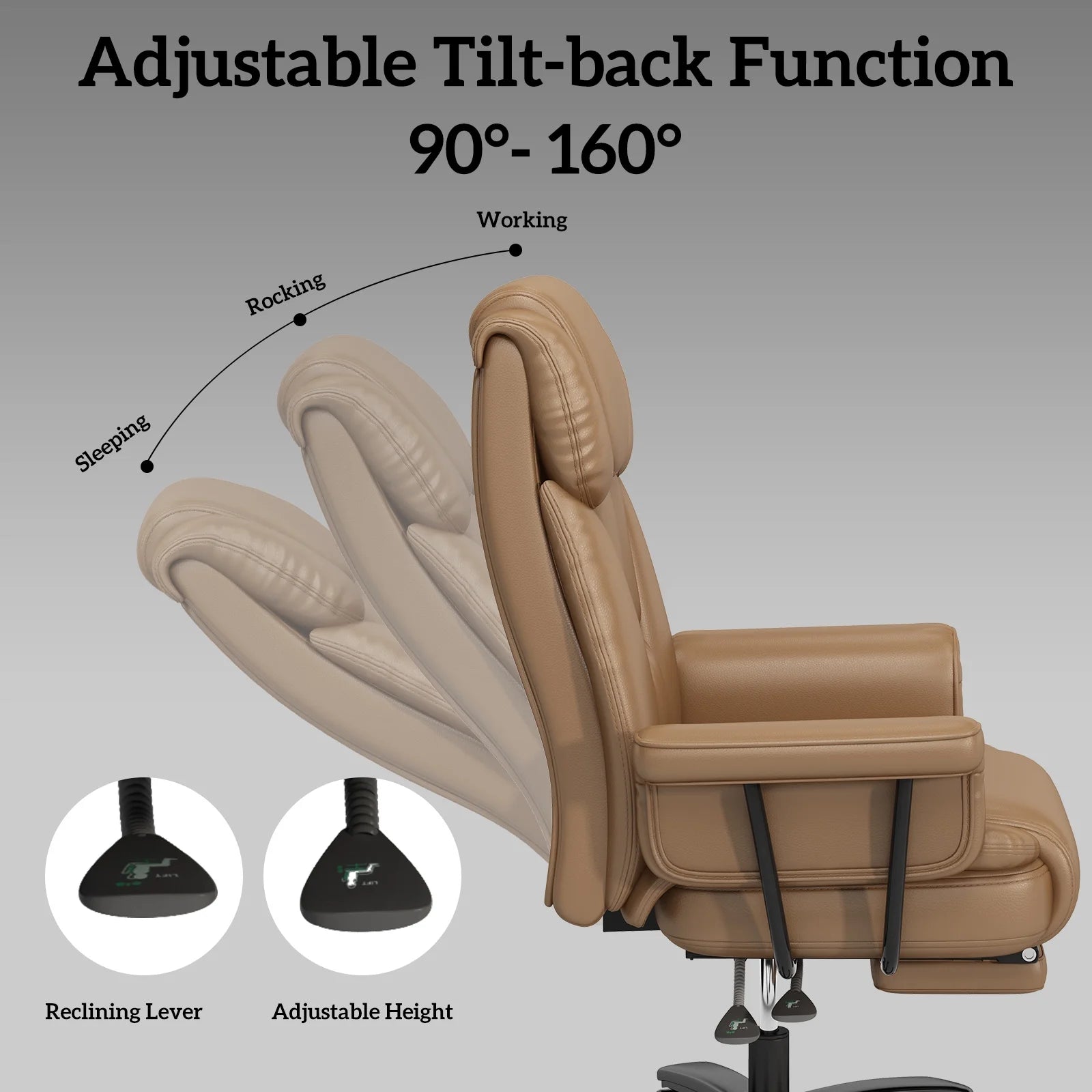 High Back Executive Office Chair, Ergonomic PU Leather Office Chair, Heavy Duty Computer Desk Chair, Reclining Office Chair with Footrest 400Lbs, Brown