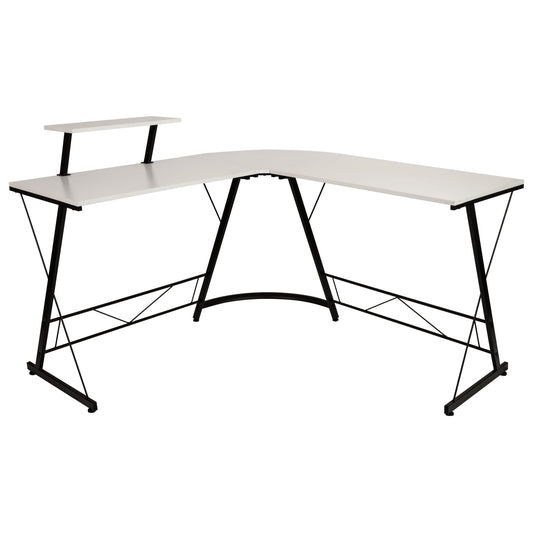 L-Shaped Computer White Desk, Gaming Desk, Home Office Desk, Black Frame