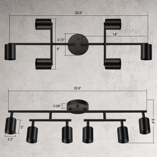 Black Track Lighting Kitchen, 6 Light Track Lighting Fixtures Ceiling Kit, 6 ...