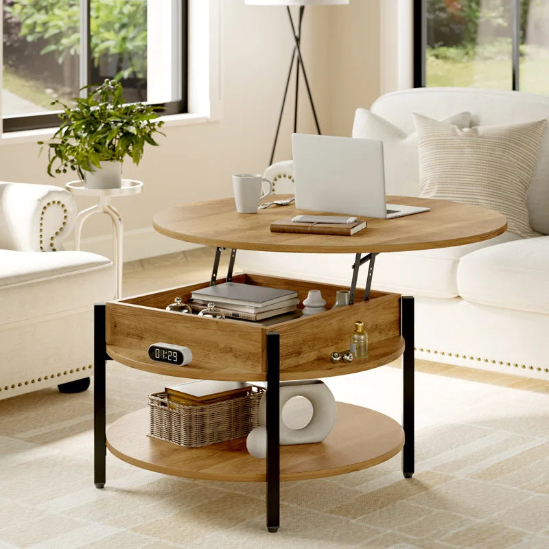 Wynny 36"W Lift Top Coffee Table with Storage, round Wood Cocktail Table