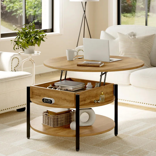 Wynny 36"W Lift Top Coffee Table with Storage, round Wood Cocktail Table
