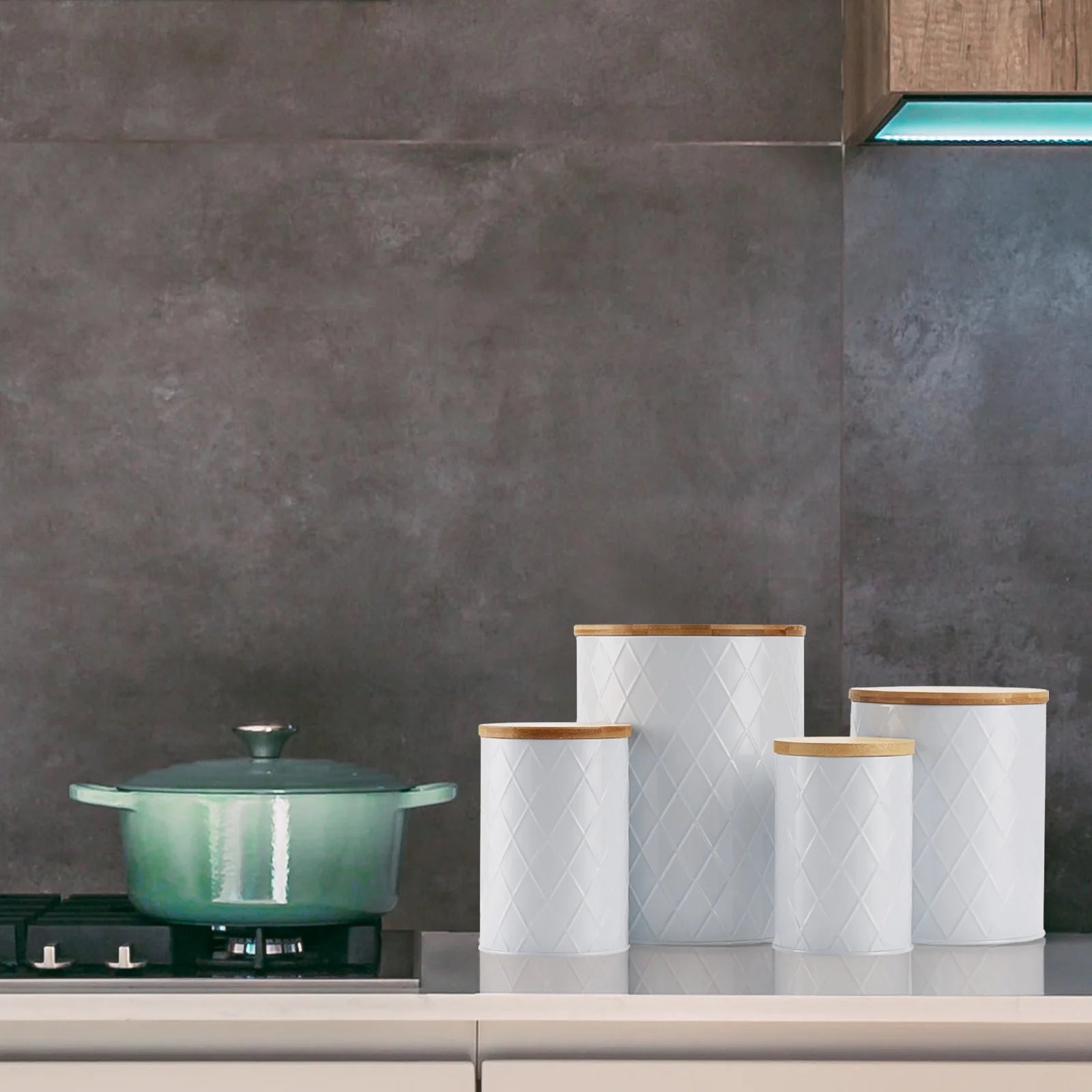 White Kitchen Canisters Set with Wooden Lids, Airtight Sugar, Flour, Coffee, Cookie Storage Canister Sets for Kitchen Countertop, 4 Pack