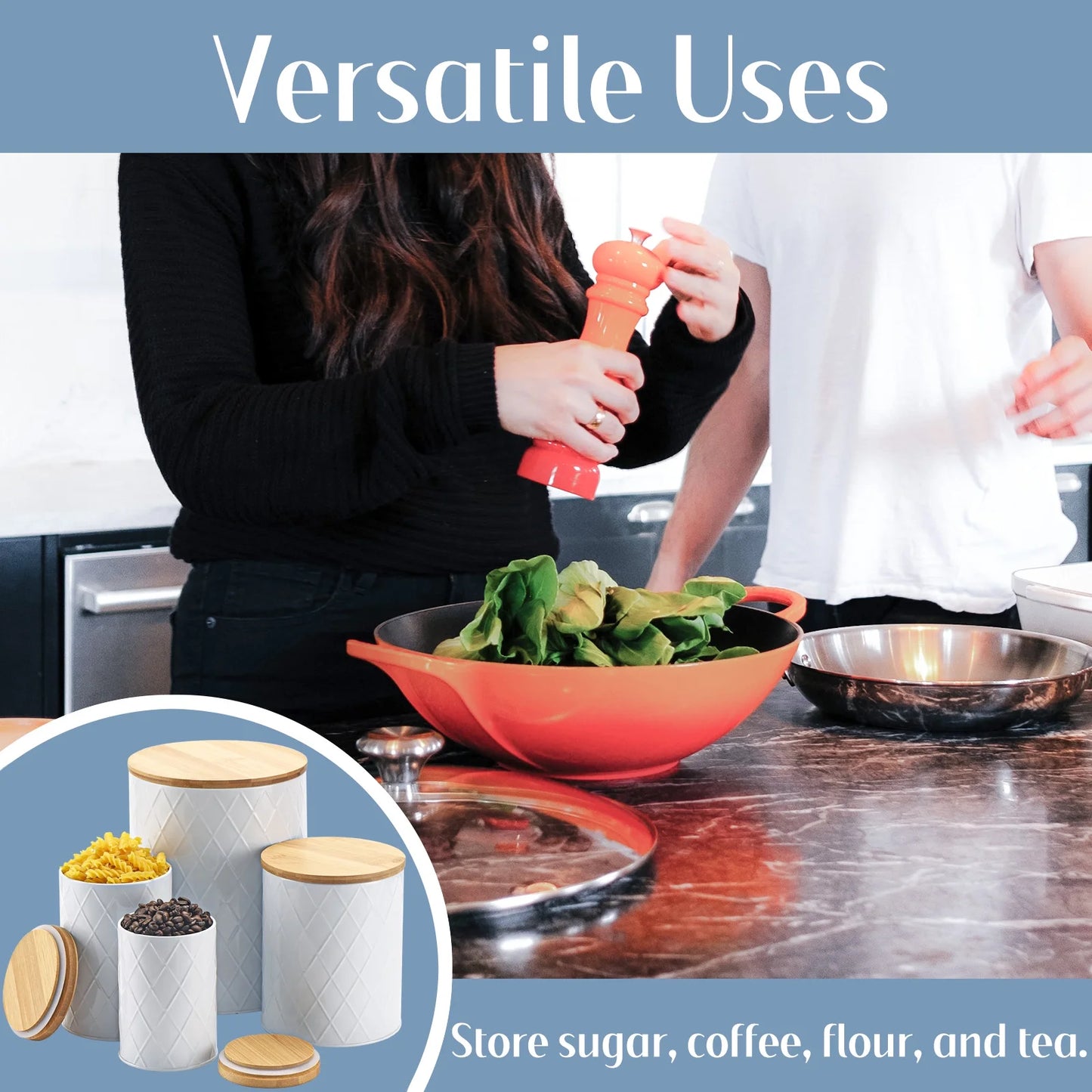 White Kitchen Canisters Set with Wooden Lids, Airtight Sugar, Flour, Coffee, Cookie Storage Canister Sets for Kitchen Countertop, 4 Pack