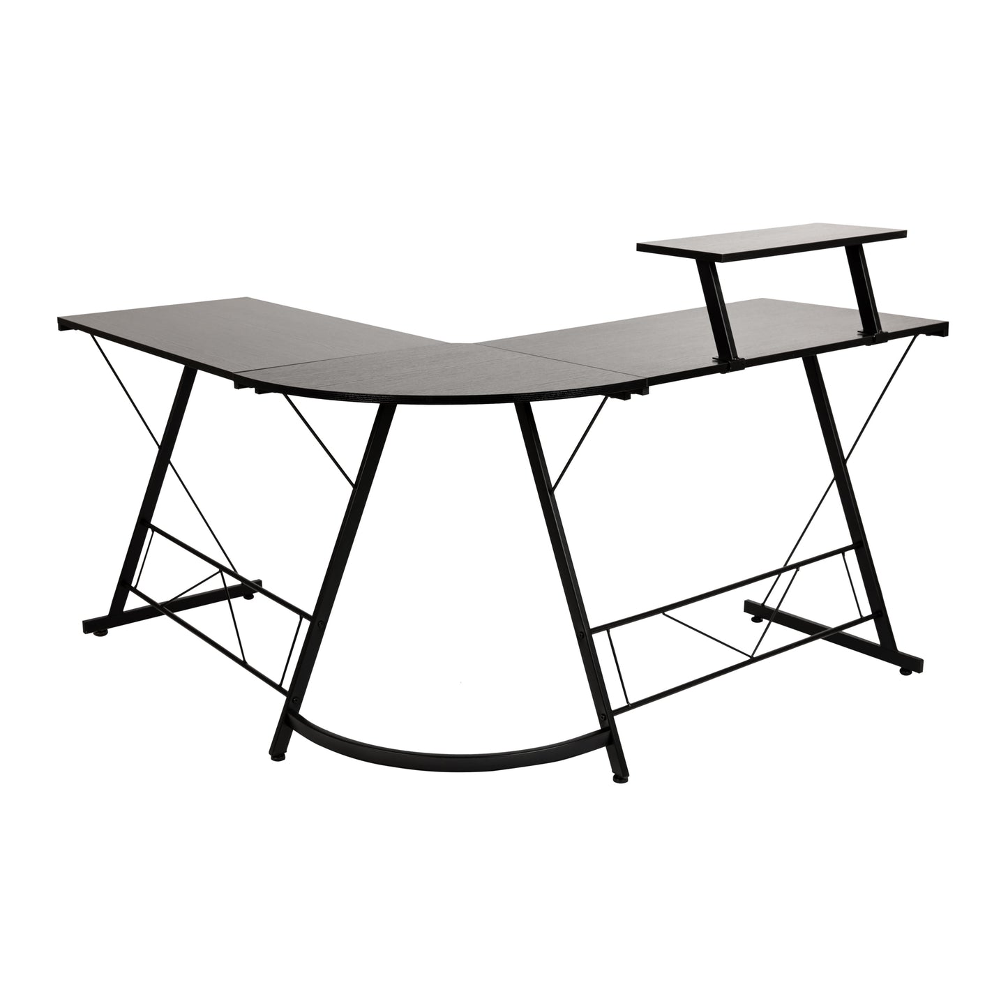 L-Shaped Computer Black Desk, Gaming Desk, Home Office Desk, Black Frame