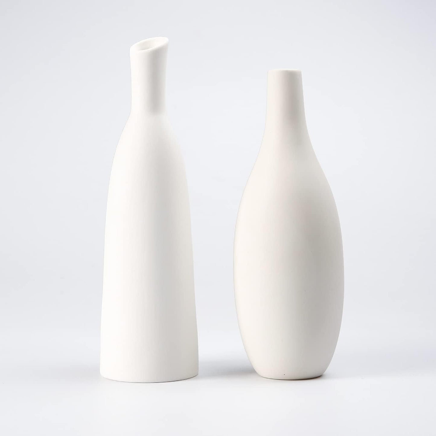 Ceramic Vase Set of 2, Small Flower Vases, White Frosted Matte Surface Vases for Rustic Home Decor